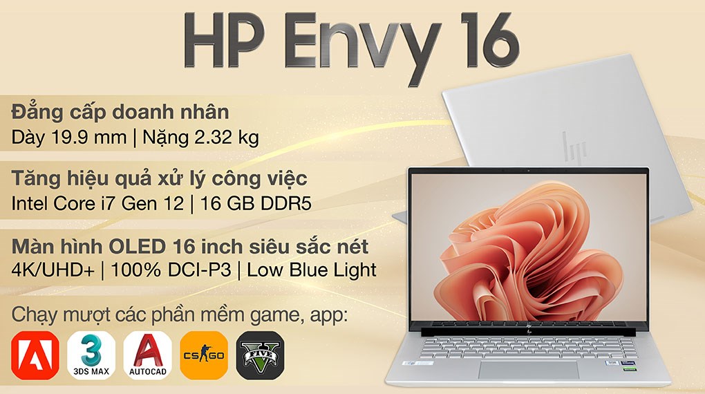 Laptop HP Envy 16 h0207TX i7 12700H/16GB/512GB/6GB RTX3060/Touch/Win11 (7C0T4PA)