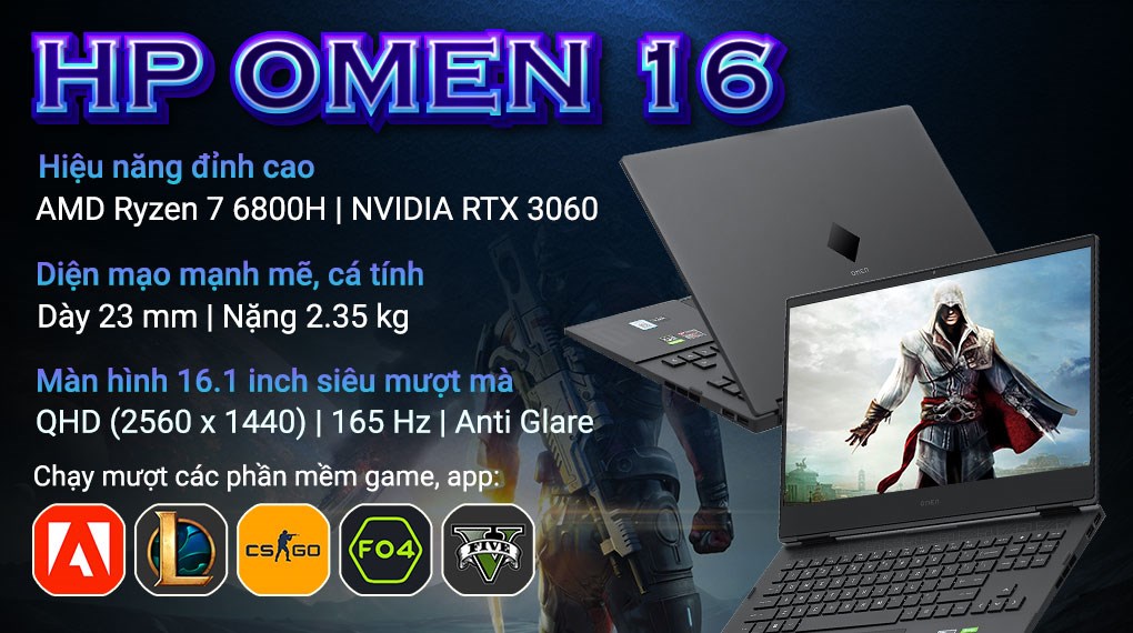 Laptop HP Omen 16 n0087AX R7 6800H/16GB/1TB SSD/6GB RTX3060/165Hz/Win11 (7C0T7PA)