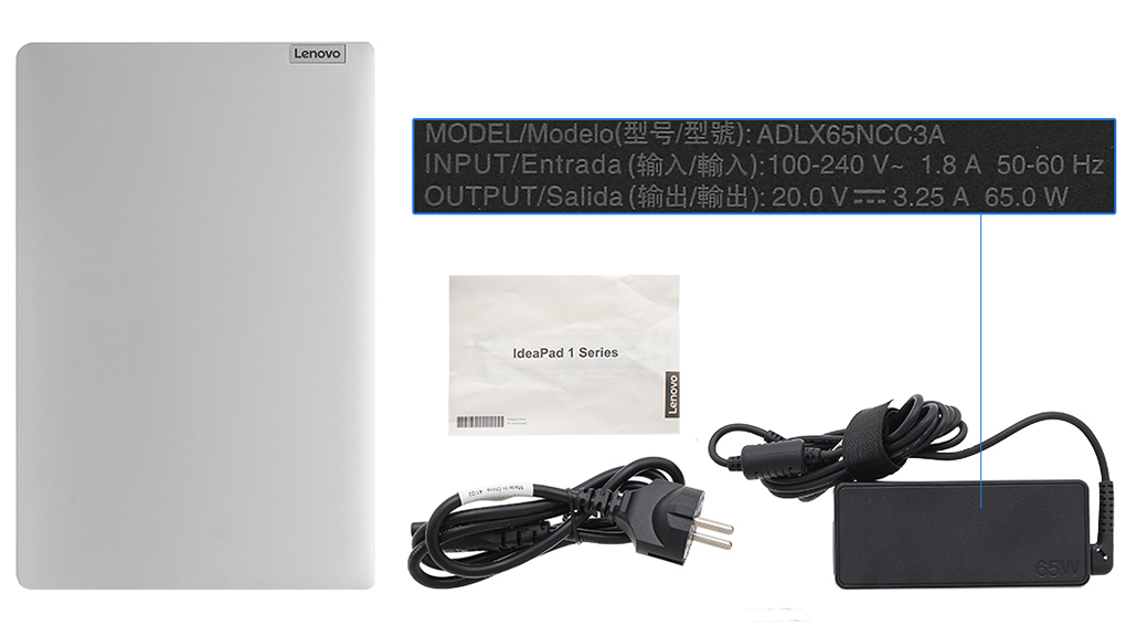 Bộ sản phẩm gồm: Sách hướng dẫn, Thùng máy, Sạc Laptop Lenovo ( 65W )