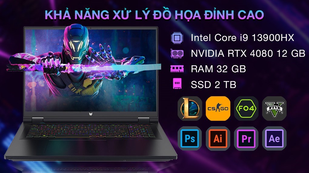 Laptop Acer Predator Helios PH16 71 94N1 i9 13900HX/32GB/2TB/12GB RTX4080/240Hz/Win11 (NH.QJSSV.002)