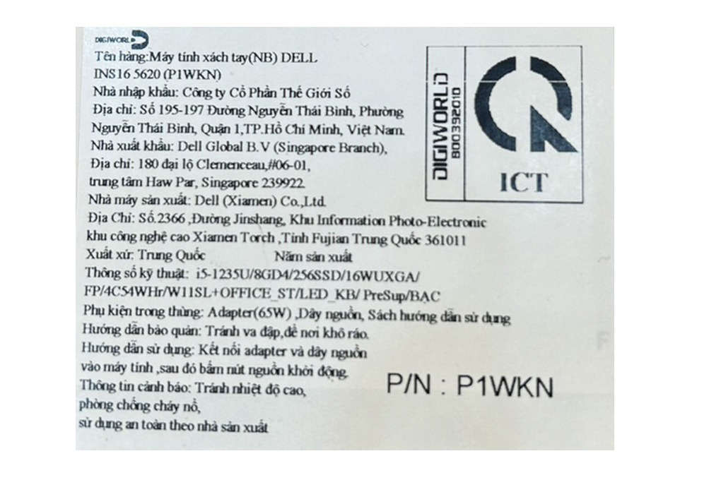 Laptop Dell Inspiron 16 5620 i5 1235U/8GB/256GB/OfficeHS/Win11 (P1WKN) Màu Bạc