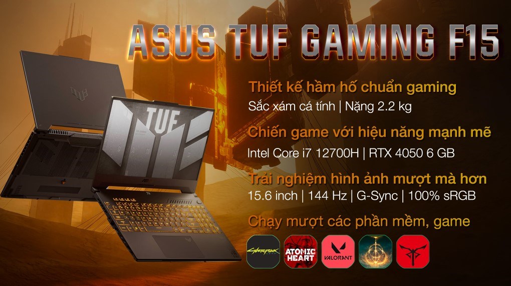 Laptop Asus TUF Gaming F15 FX507ZU4 i7 12700H/8GB/512GB/6GB RTX4050/144Hz/Win11 (LP520W) hover
