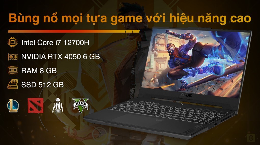 Laptop Asus TUF Gaming F15 FX507ZU4 i7 12700H/8GB/512GB/6GB RTX4050/144Hz/Win11 (LP520W)