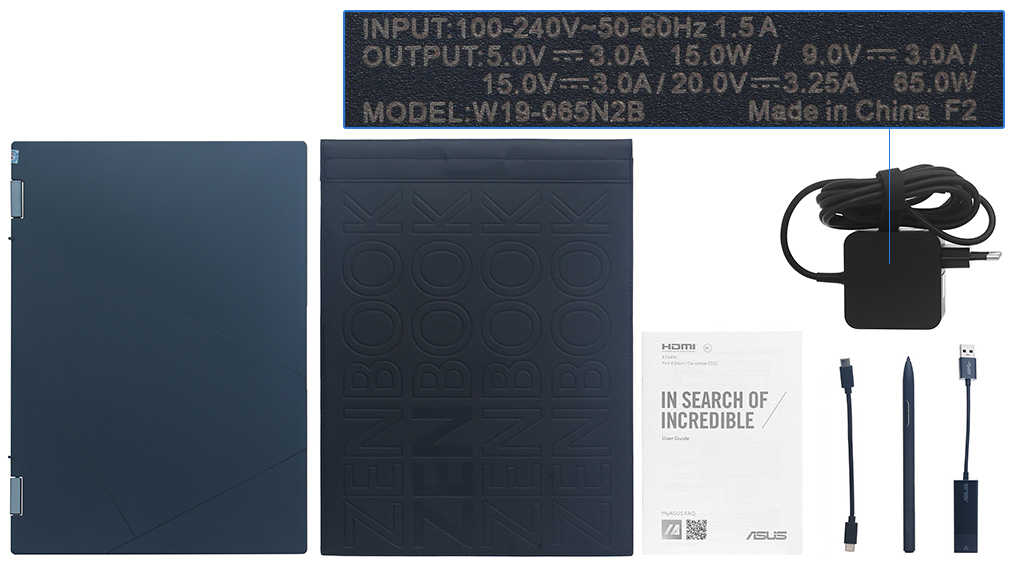 Bộ sản phẩm gồm: Sách hướng dẫn, Bút cảm ứng ( Asus Pen 2.0 ), Thùng máy, Túi xách ( Trong thùng máy ), Cáp ( USB A - RJ45 ), Sạc Laptop Asus ( 65W USB-C )