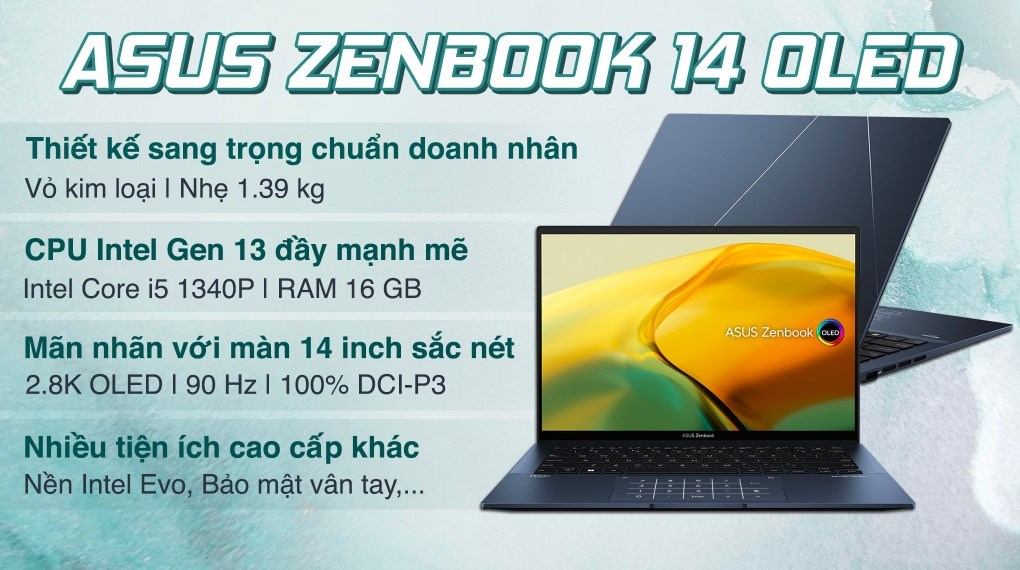 Laptop Asus Zenbook 14 OLED UX3402VA i5 1340P/16GB/512GB/Cáp/Túi/Win11 (KM085W) hover
