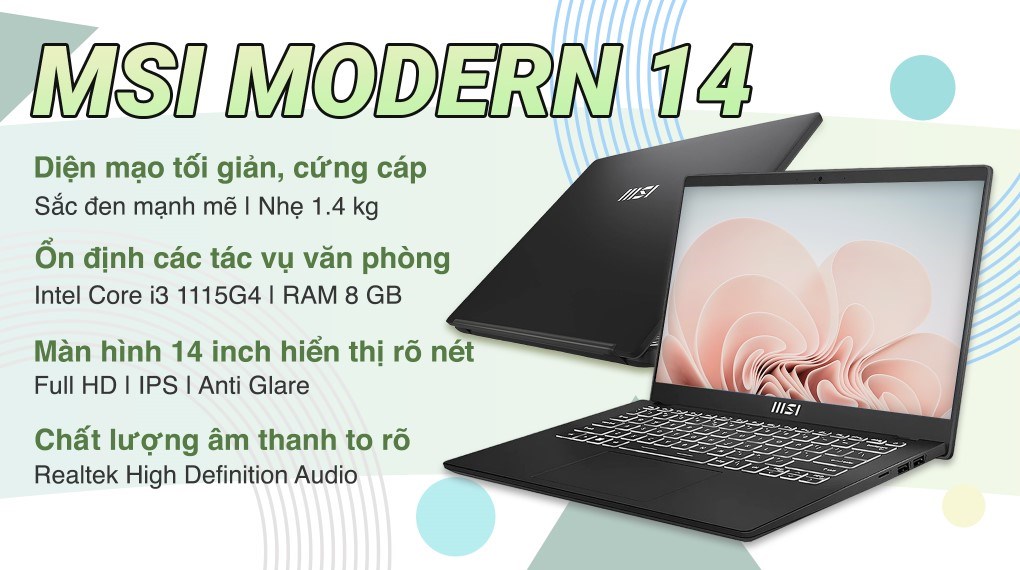 MSI Modern 14: Core i3 Gen11/8G/512G/14in FHD IPS/đèn phím/còn BH 14th - 2