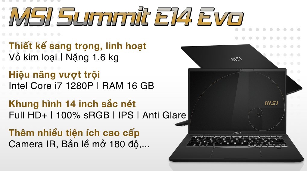 Laptop MSI Summit E14 Evo A12M i7 1280P/16GB/512GB/Túi/Chuột/Win11 (211VN) hover