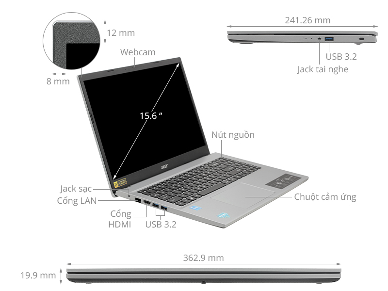 Laptop Acer Aspire 3 A315 59 5283 i5 1235U/8GB/512GB/Win11 (NX.K6TSV.00B)