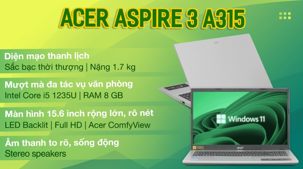 Laptop Acer Aspire 3 A315 59 5283 i5 1235U/8GB/512GB/Win11 (NX.K6TSV.00B)