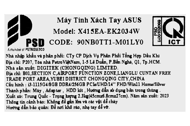 Laptop Asus Vivobook X415EA i3 1115G4/8GB/256GB/Win11 (EK2034W) Màu Bạc