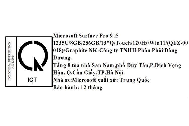 Laptop Surface Pro 9 i5 1235U/8GB/256GB/Touch/120Hz/Win11 Màu Xám