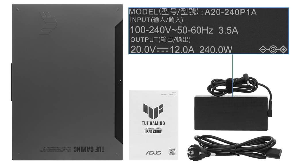 Bộ sản phẩm gồm: Sạc Laptop Asus ( 240W ), Thùng máy, Sách hướng dẫn