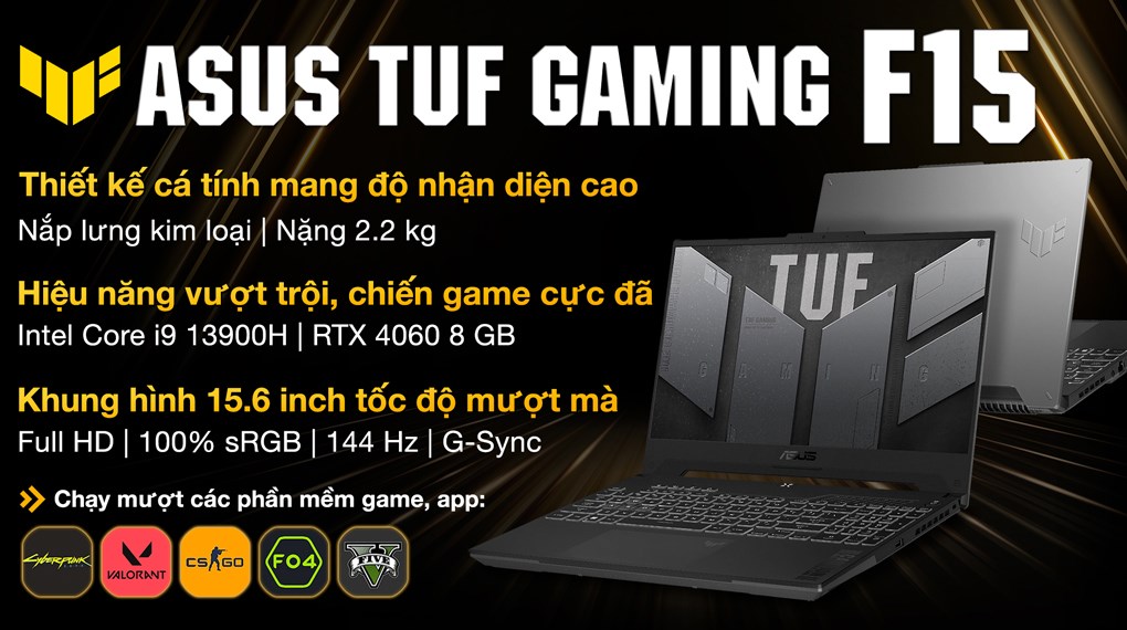 Laptop Asus TUF Gaming F15 FX507VV4 i9 13900H/16GB/512GB/8GB RTX4060/144Hz/Win11 (LP382W) hover