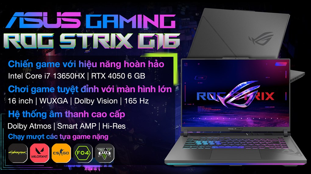 Laptop Asus Gaming ROG Strix G16 G614JU i7 13650HX/16GB/512GB/6GB RTX4050/165Hz/Win11 (N3777W) hover