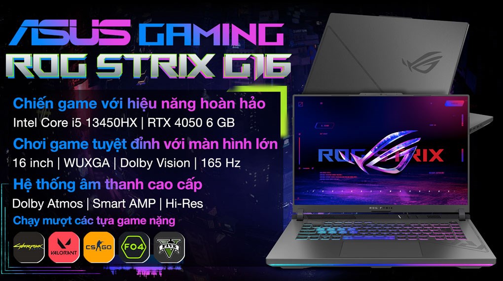 Laptop Asus Gaming ROG Strix G16 G614JU i5 13450HX/8GB/512GB/6GB RTX4050/165Hz/Win11 (N3135W)