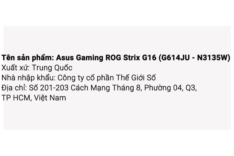 Laptop Asus Gaming ROG Strix G16 G614JU i5 13450HX/8GB/512GB/6GB RTX4050/165Hz/Win11 (N3135W) Màu Xám