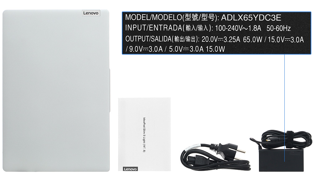 Bộ sản phẩm gồm: Sách hướng dẫn, Thùng máy, Sạc Laptop Lenovo ( 65W USB-C )