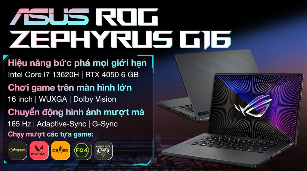 Laptop Asus Gaming ROG Zephyrus G16 GU603VU i7 13620H/16GB/512GB/6GB RTX4050/165Hz/Win11 (N3898W) hover