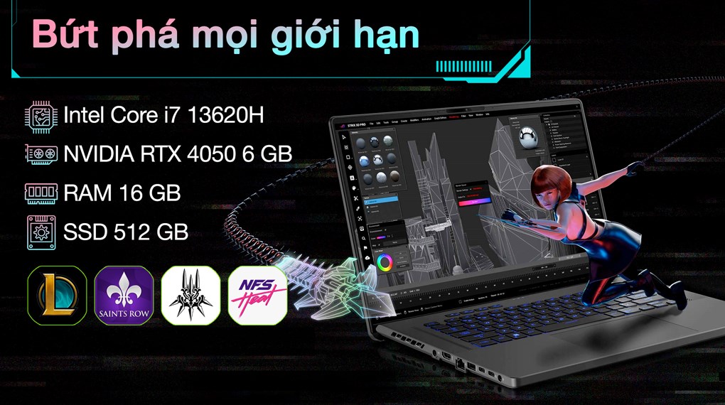 Laptop Asus Gaming ROG Zephyrus G16 GU603VU i7 13620H/16GB/512GB/6GB RTX4050/165Hz/Win11 (N3898W)