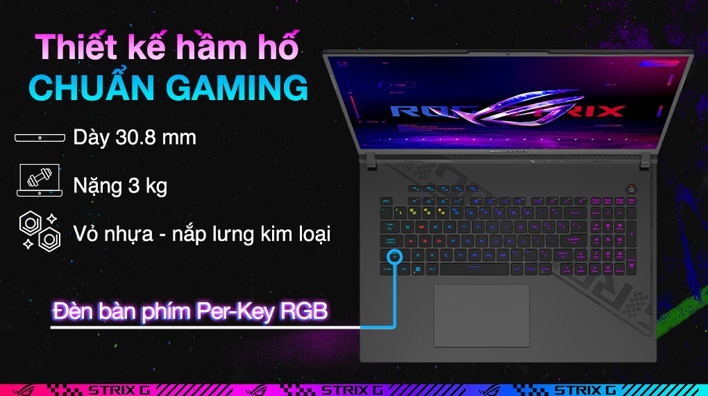 Laptop Asus Gaming ROG Strix G18 G814JI i9 13980HX/32GB/1TB/8GB RTX4070/240Hz/Balo/Win11 (N6063W)