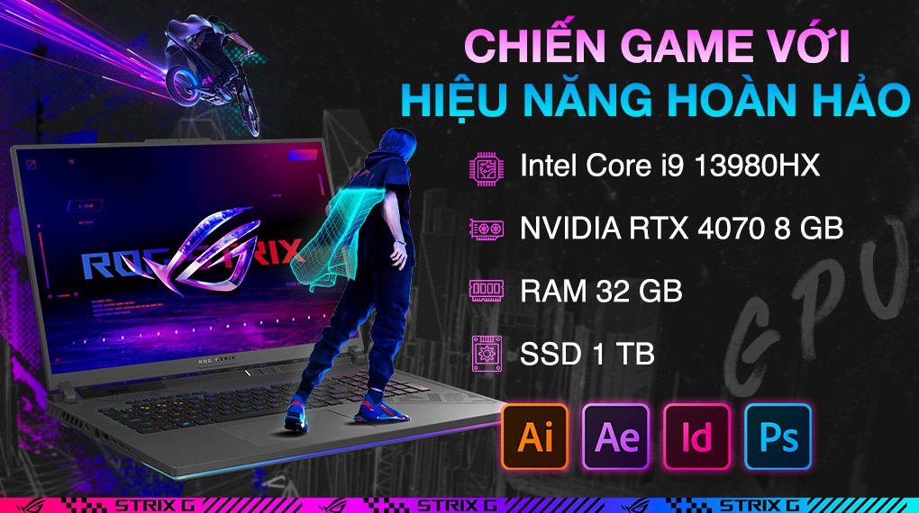 Laptop Asus Gaming ROG Strix G18 G814JI i9 13980HX/32GB/1TB/8GB RTX4070/240Hz/Balo/Win11 (N6063W)