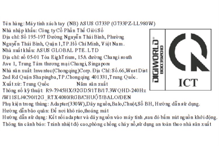 Laptop Asus Gaming ROG Strix SCAR 17 G733PZ R9 7945HX/32GB/1TB/12GB RTX4080/240Hz/Balo/Chuột/Win11 (LL980W) Màu Đen