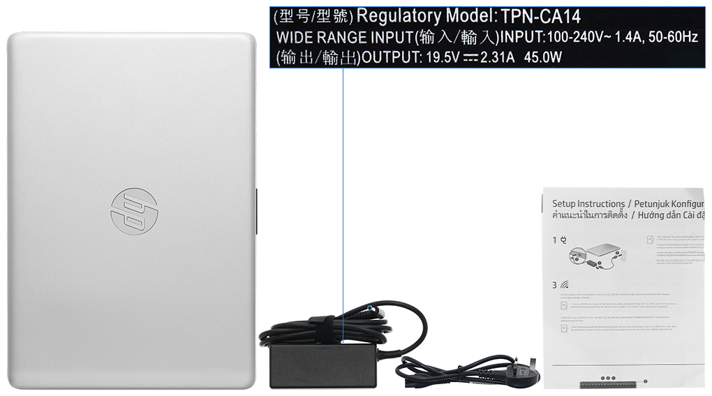 Bộ sản phẩm gồm: Sách hướng dẫn, Thùng máy, Sạc Laptop HP ( 45W )