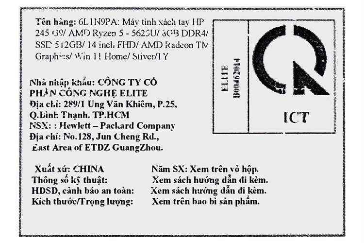 Laptop HP 245 G9 R5 5625U/8GB/512GB/Win11 (6L1N9PA) Màu Bạc