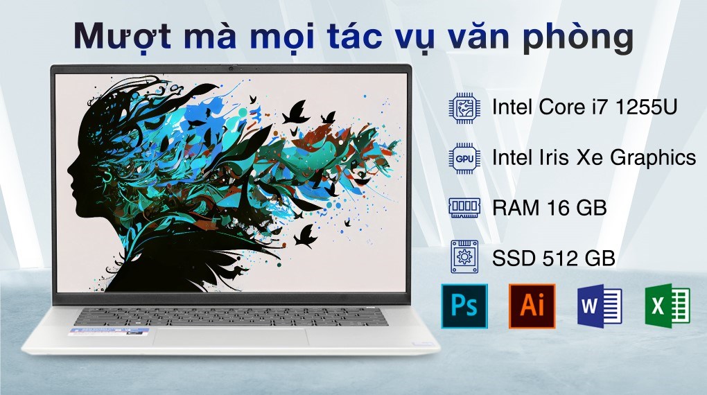 Laptop Dell Inspiron 16 5620 i7 1255U/16GB/512GB/OfficeHS/Win11 (N6I7009W1)