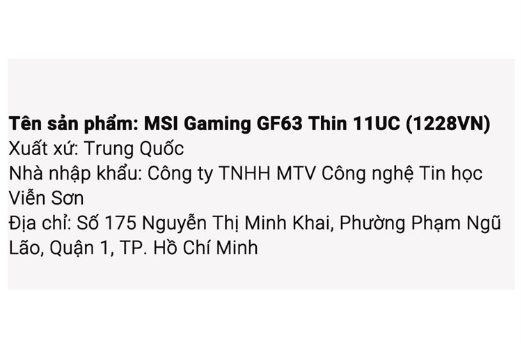 Laptop MSI Gaming GF63 Thin 11UC i7 11800H/8GB/512GB/4GB RTX3050/144Hz/Win11 (1228VN) Màu Đen