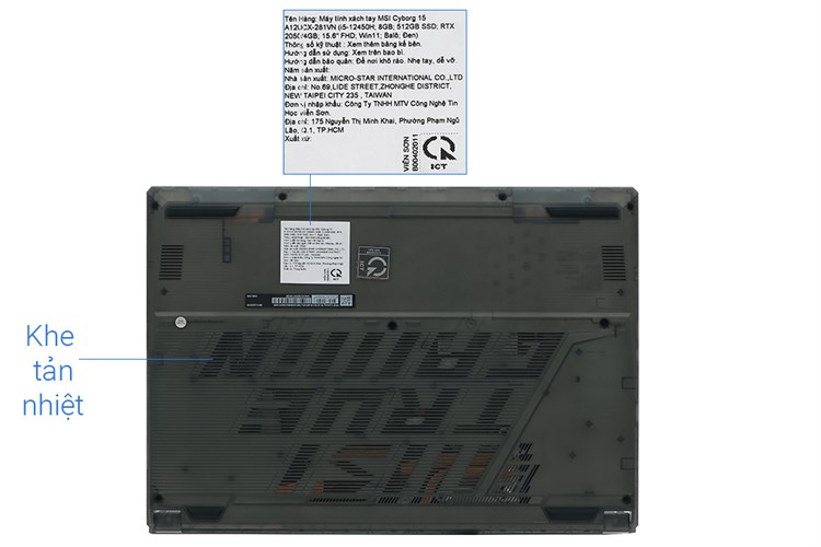 Laptop MSI Gaming Cyborg 15 A12UCX i5 12450H/8GB/512GB/4GB RTX2050/144Hz/Balo/Win11 (281VN) Màu Đen