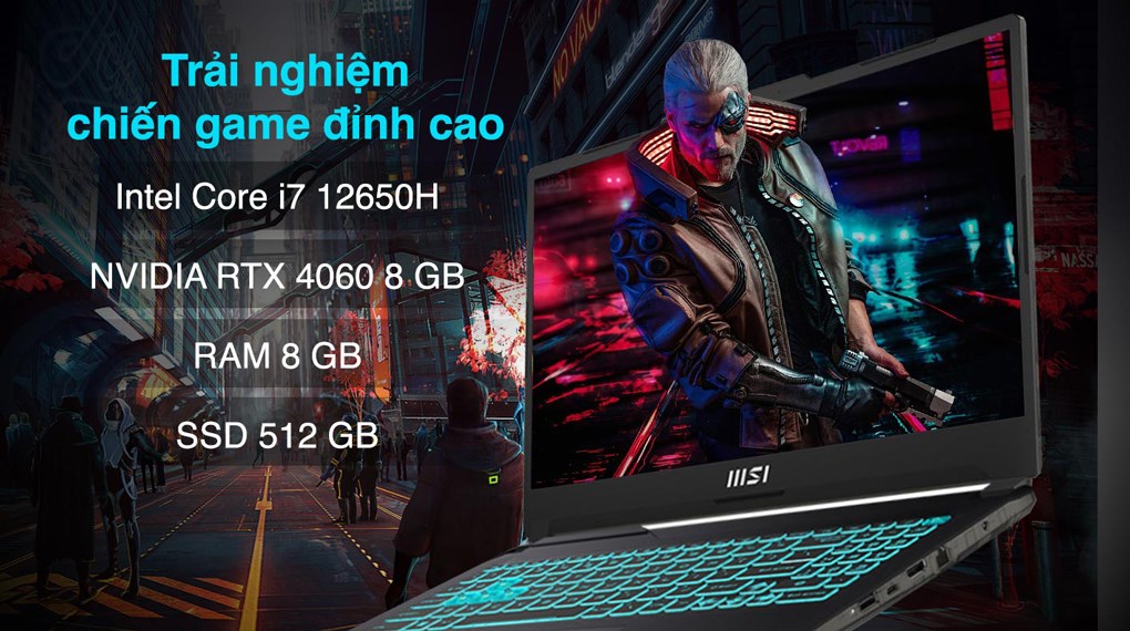 Laptop MSI Gaming Cyborg 15 A12VF i7 12650H/8GB/512GB/8GB RTX4060/144Hz/Balo/Win11 (267VN)