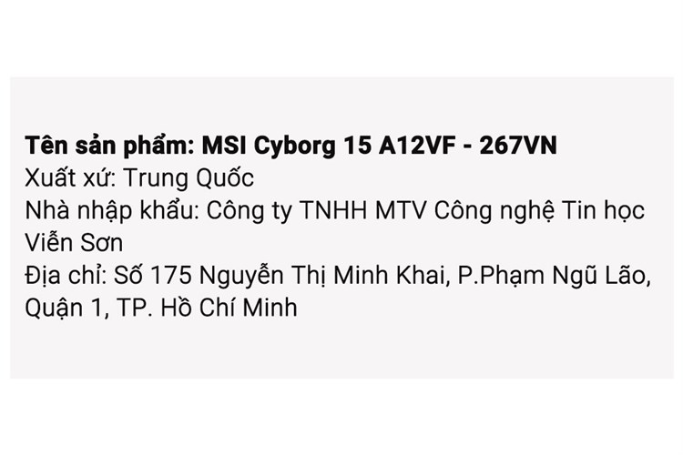 Laptop MSI Gaming Cyborg 15 A12VF i7 12650H/8GB/512GB/8GB RTX4060/144Hz/Balo/Win11 (267VN) Màu Đen