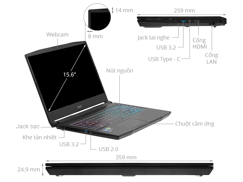 MSI Gaming Katana 15 B13VEK i7 13620H/8GB/512GB/6GB RTX4050/144Hz/Balo/Win11 (252VN)