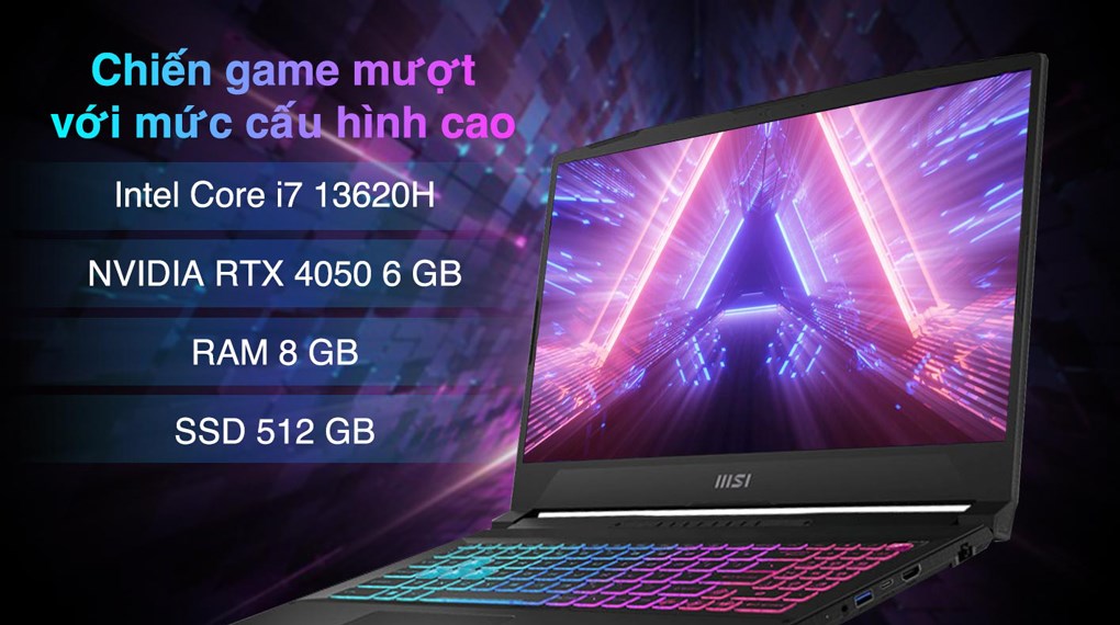 Laptop MSI Gaming Katana 15 B13VEK i7 13620H/8GB/512GB/6GB RTX4050/144Hz/Balo/Win11 (252VN)