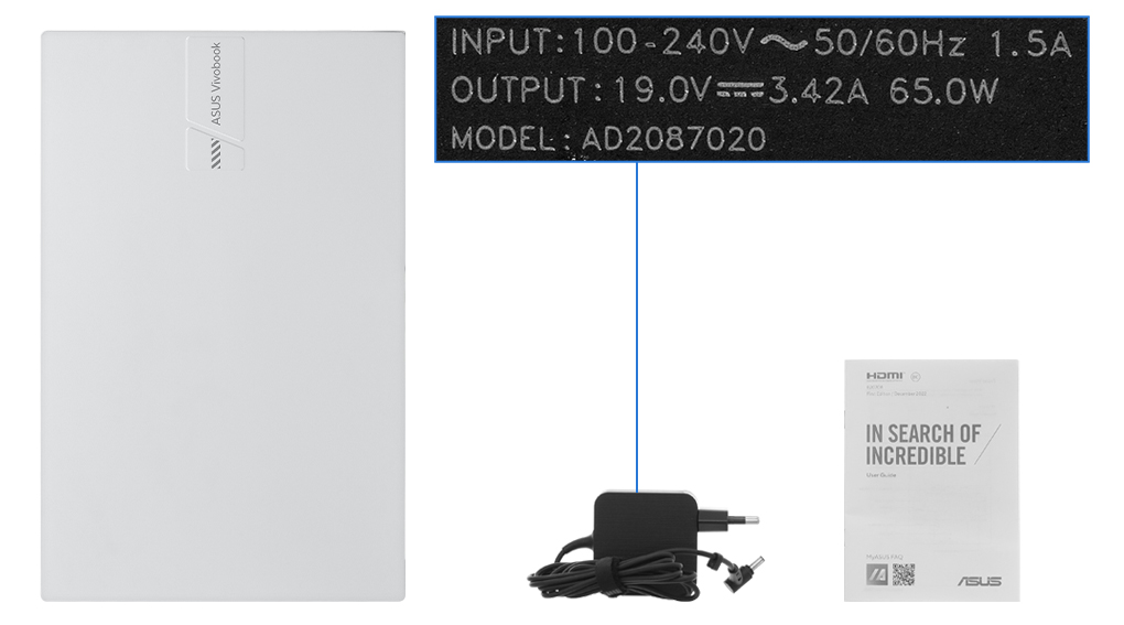 Bộ sản phẩm gồm: Sách hướng dẫn, Thùng máy, Sạc Laptop Asus ( 65W )