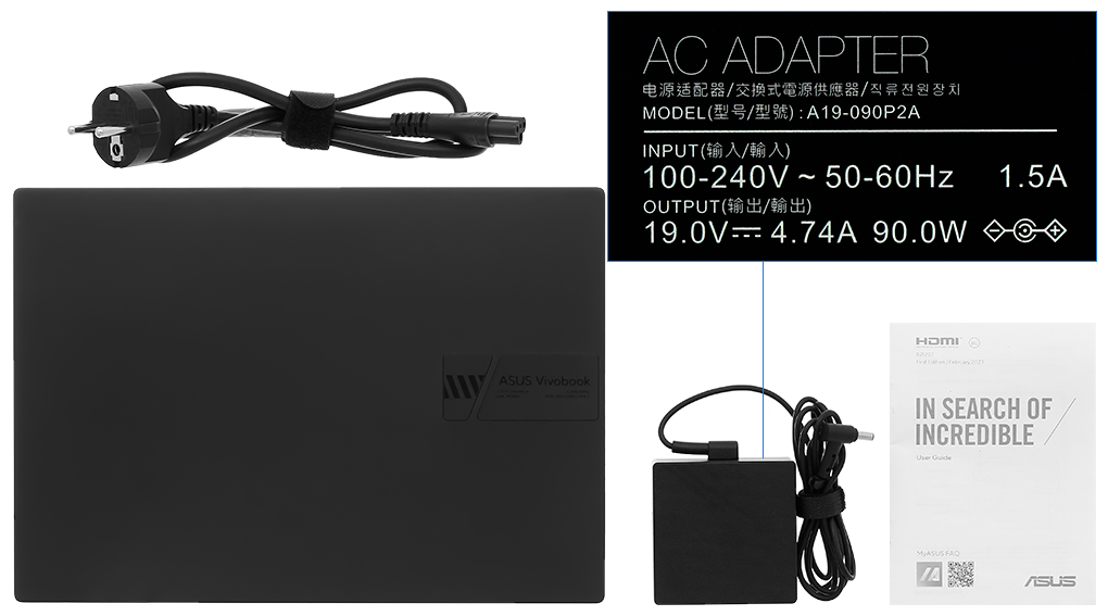 Bộ sản phẩm gồm: Sách hướng dẫn, Thùng máy, Sạc Laptop Asus ( 90W )