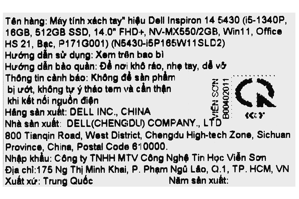 Laptop Dell Inspiron 5430 i5 1340P/16GB/512GB/2GB MX550/OfficeHS/Win11 (i5P165W11SLD2) - 17
