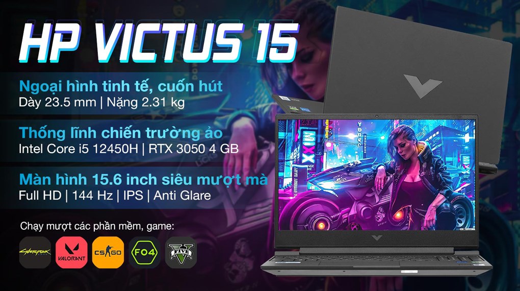 Laptop HP Gaming VICTUS 15 fa0155TX i5 12450H/16GB/512GB/4GB RTX3050/144Hz/Win11 (81P00PA)