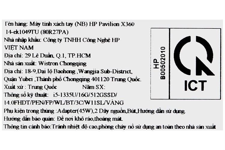 Laptop HP Pavilion X360 14 ek1049TU i5 1335U/16GB/512GB/Touch/Pen/Win11 (80R27PA) Màu Vàng