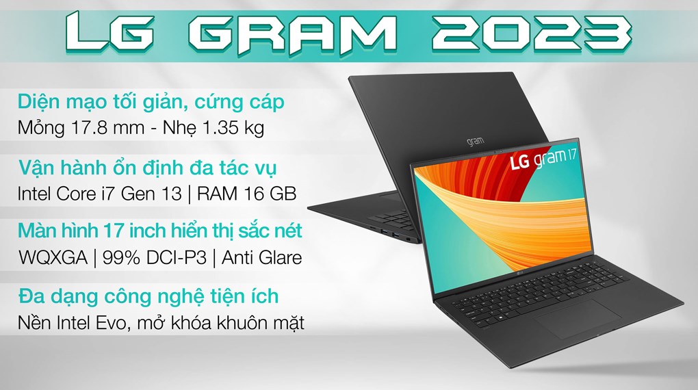 Laptop LG gram 2023 i7 1360P/16GB/1TB/Win11 (17Z90R-G.AH78A5) hover