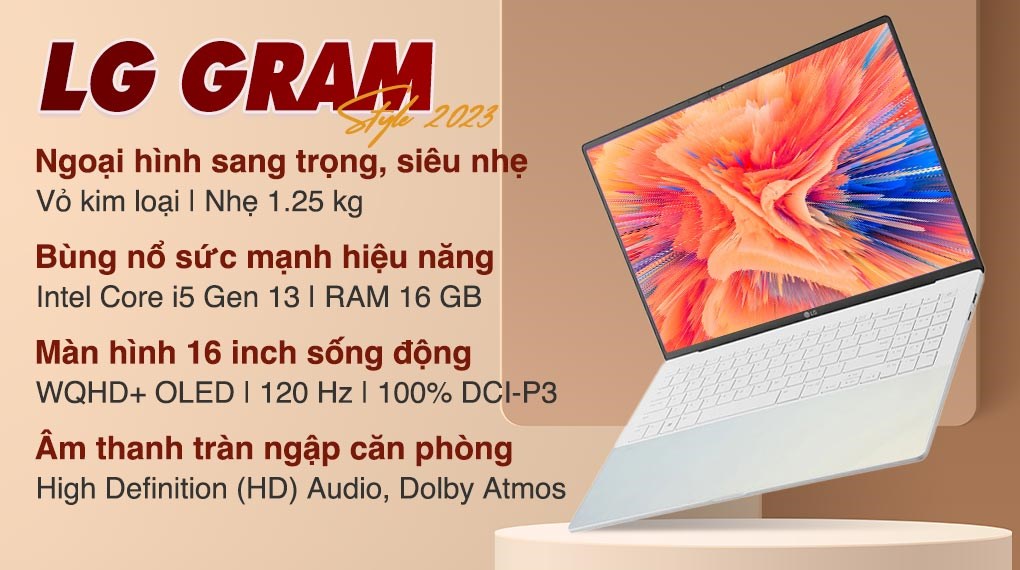 Laptop LG gram Style 2023 i5 1340P/16GB/512GB/120Hz/Win11 (16Z90RS-G.AH54A5) hover