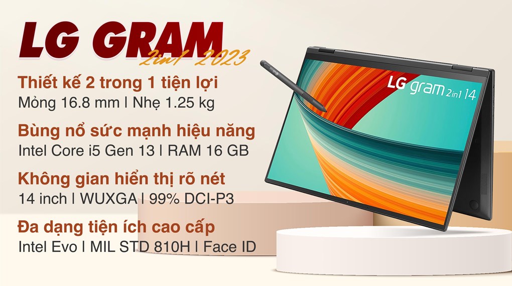 Laptop LG gram 2in1 2023 i5 1340P/16GB/512GB/Touch/Pen/Win11 (14T90R-G.AH55A5) hover