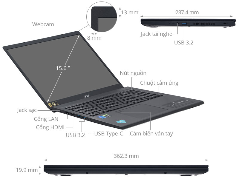 Acer Aspire 7 Gaming A715 76G 5132 i5 12450H/8GB/512GB/4GB GTX1650/144Hz/Win11 (NH.QMESV.002)