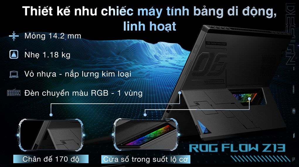 Laptop Asus Gaming ROG Flow Z13 GZ301VU i9 13900H/16GB/1TB/6GB RTX4050/165Hz/Touch/Pen/Túi/Win11 (MU301W)