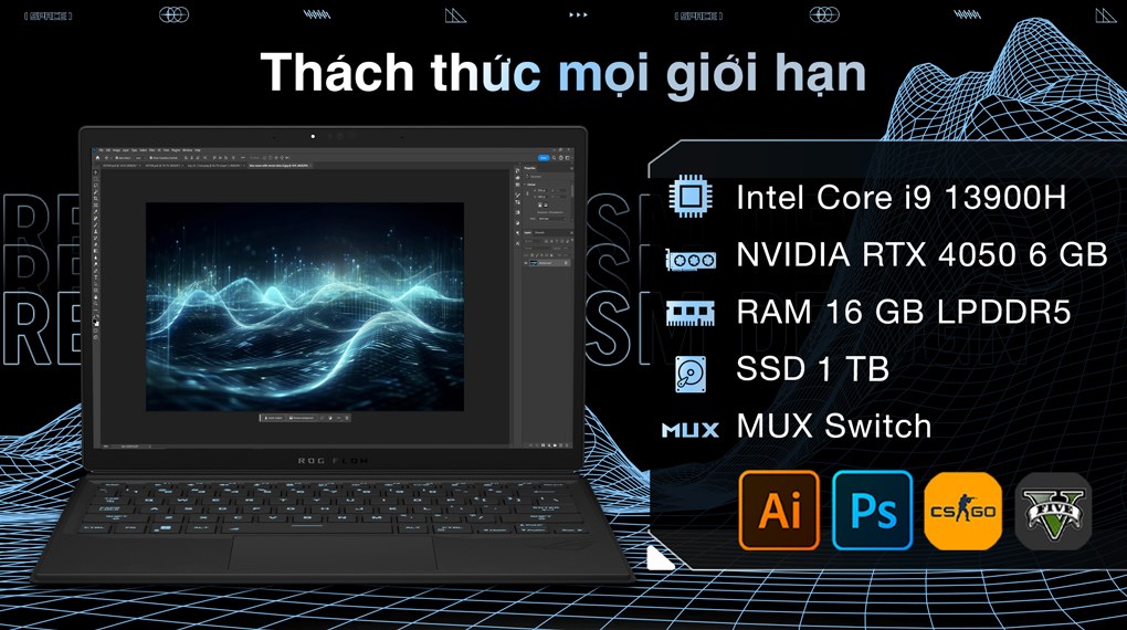 Laptop Asus Gaming ROG Flow Z13 GZ301VU i9 13900H/16GB/1TB/6GB RTX4050/165Hz/Touch/Pen/Túi/Win11 (MU301W)