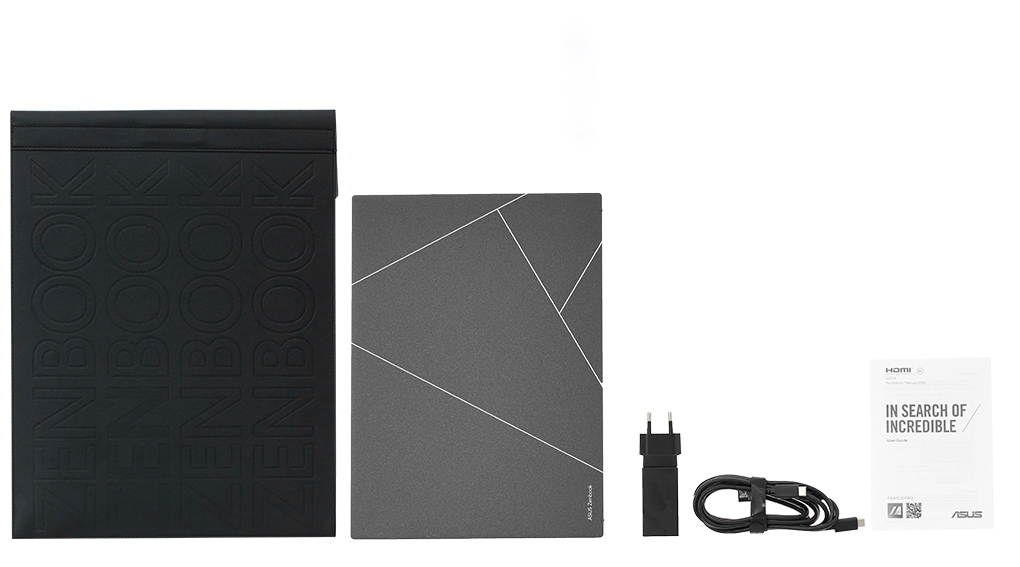 Bộ sản phẩm gồm: Thùng máy, Sạc Laptop Asus ( 65W USB-C ), Sách hướng dẫn, Bao da ( Túi trong thùng máy )