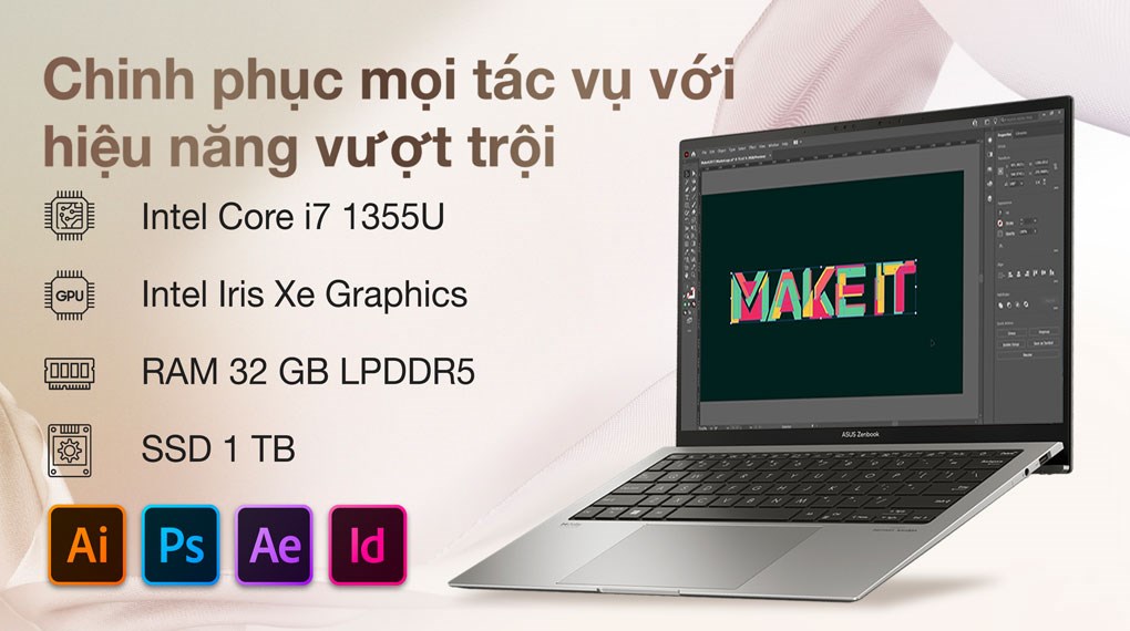 Laptop Asus Zenbook S 13 OLED UX5304VA i7 1355U/32GB/1TB/Túi/Win11 (NQ126W)