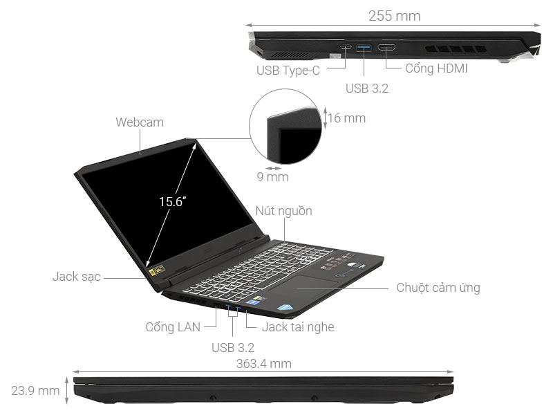 Acer Gaming Nitro 5 AN515 57 53F9 i5 11400H/8GB/512GB/4GB RTX3050/144Hz/Win11 (NH.QENSV.008)