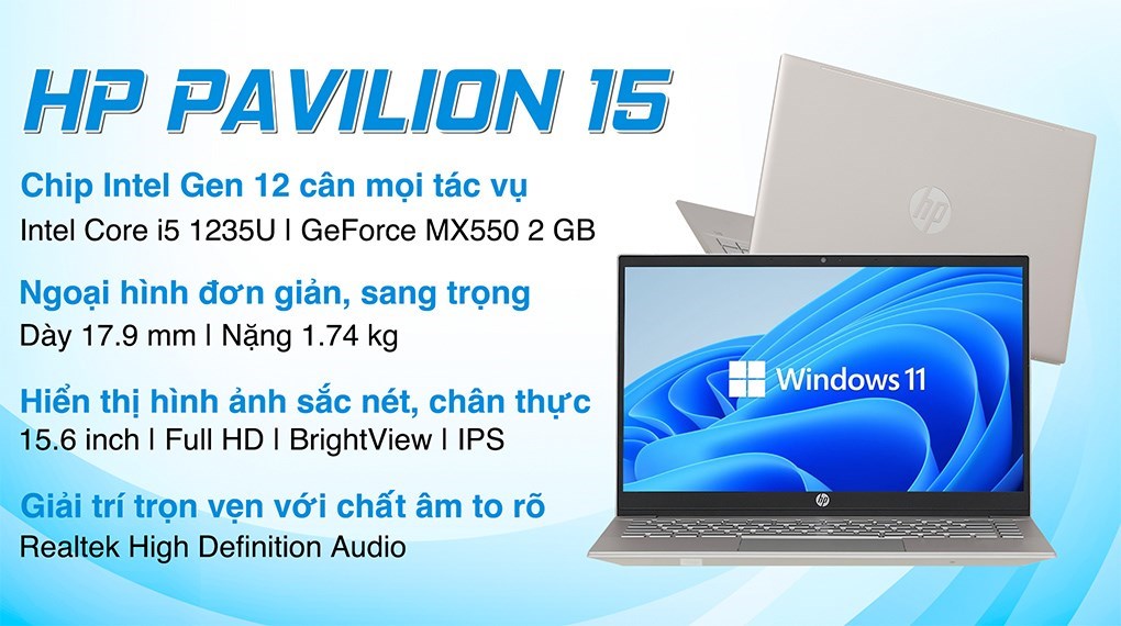 Laptop HP Pavilion 15 eg2062TX i5 1235U/8GB/512GB/2GB MX550/Win11 (7C0W7PA)